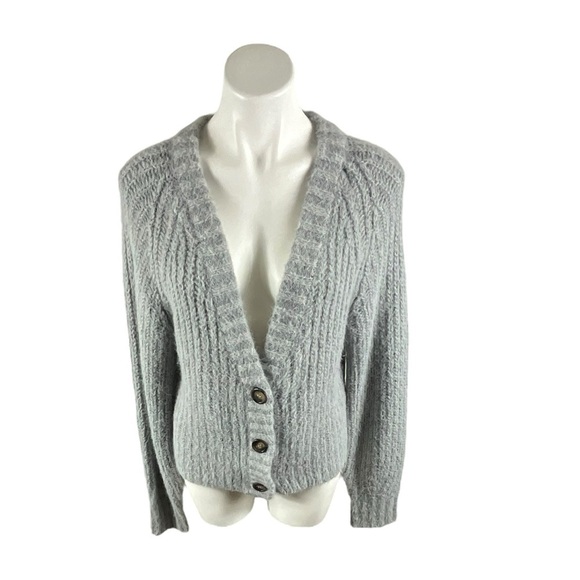 Arlene Knitted Short V neck Gray Chunky Cardigan Sweater - Picture 8 of 15